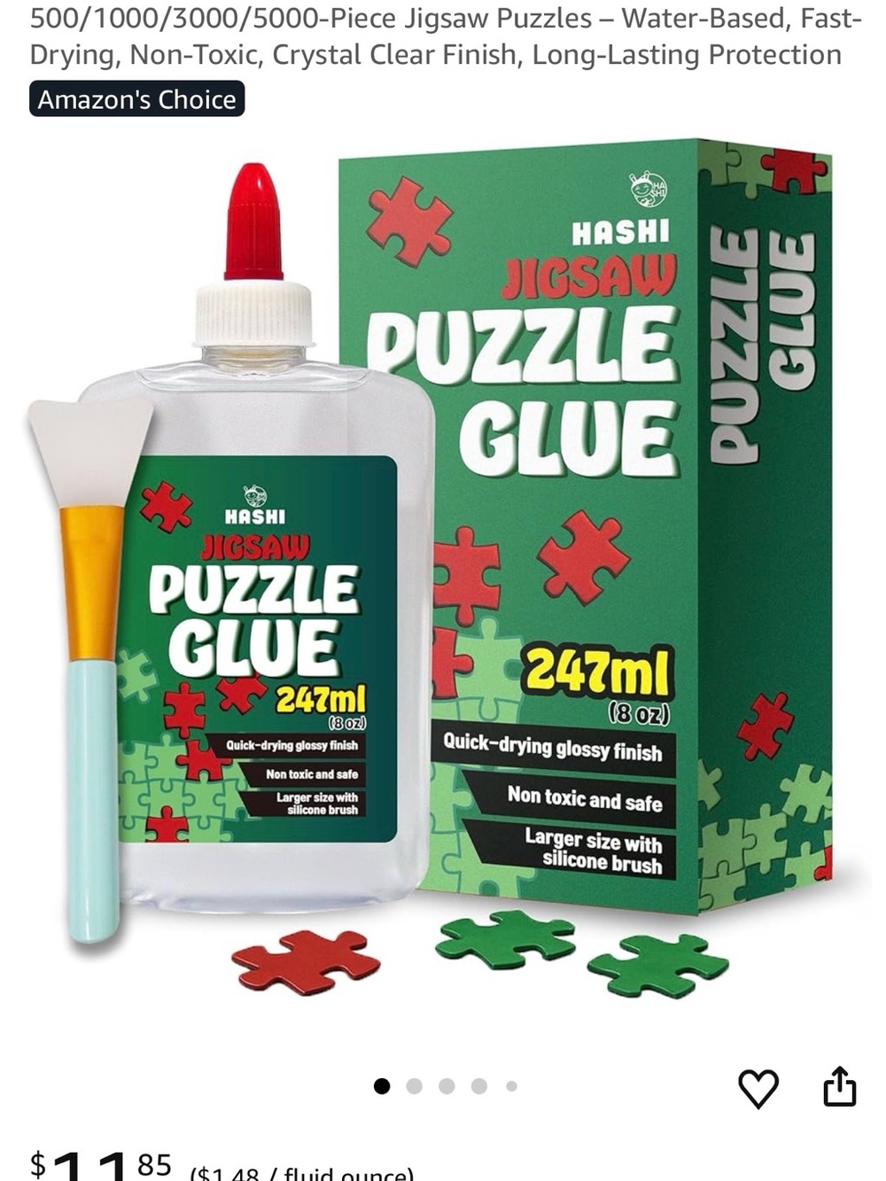 SHASHI Green Puzzle Glue Bottle with Red Cap and Light Blue Silicone Brush